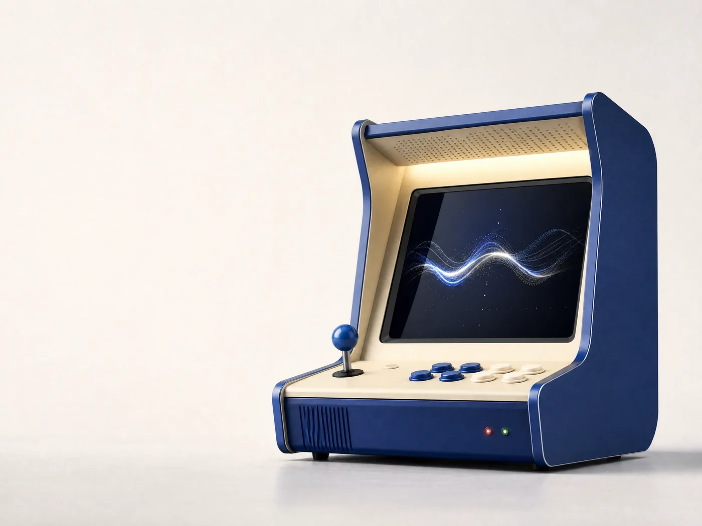 Cobalt tabletop arcade machine with a luminous signal on screen
